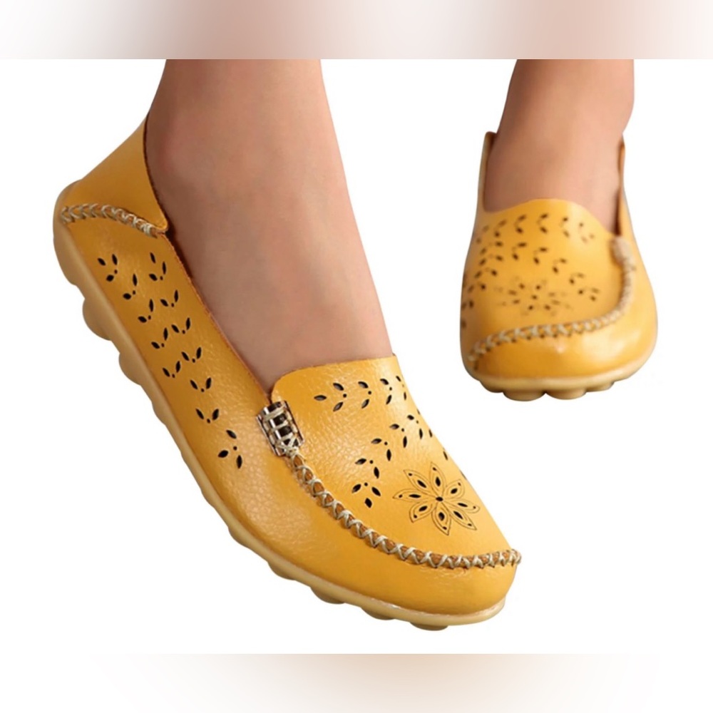 Genuine Leather Lemon Floral-Perforated Loafers 6